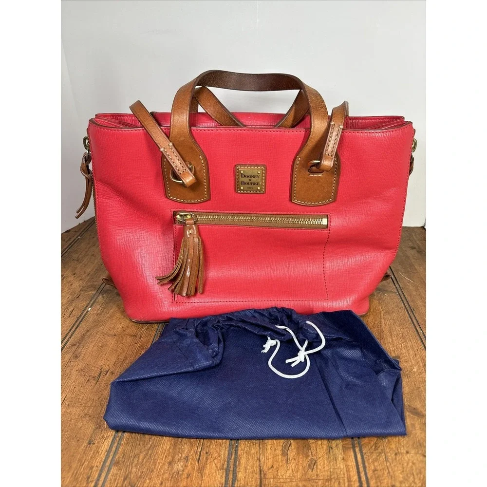 Dooney & Bourke Morgan‎ Satchel Red Handbag Saffiano Leather Shoulder W/Dust Bag